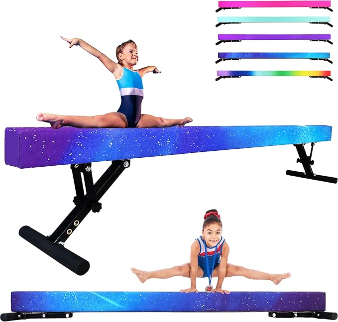 PreGymnastic 8FT Balance Beam, Raised Gymnastics Beam for Kids Ages 3-12, Home Gym Equipment for Training, Adjustable Balancing Beam Indoor, Off-Ground Competition Style