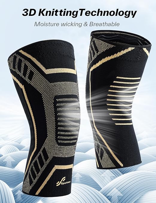 Sportneer Knee Brace with Dual Side Stabilizers – Maximum Support Compression Knee Sleeve for Men & Women, Anti-Slip Knee Support for Running, Workout, Arthritis, ACL & Pain Relief (Black-Copper, Small(14.5"-16.5"))