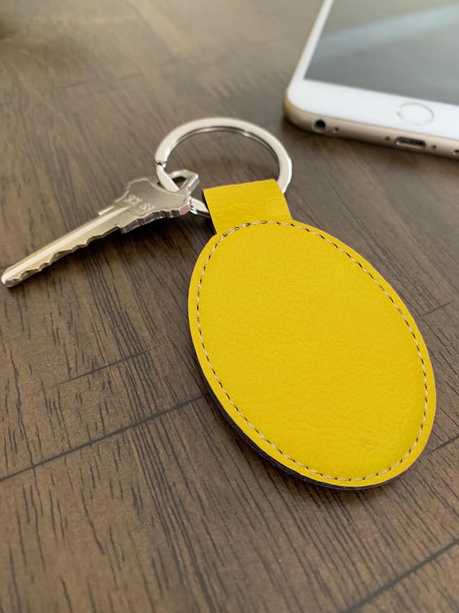 LaserGram Oval Keychain, Quad, Personalized Engraving Included (Yellow)