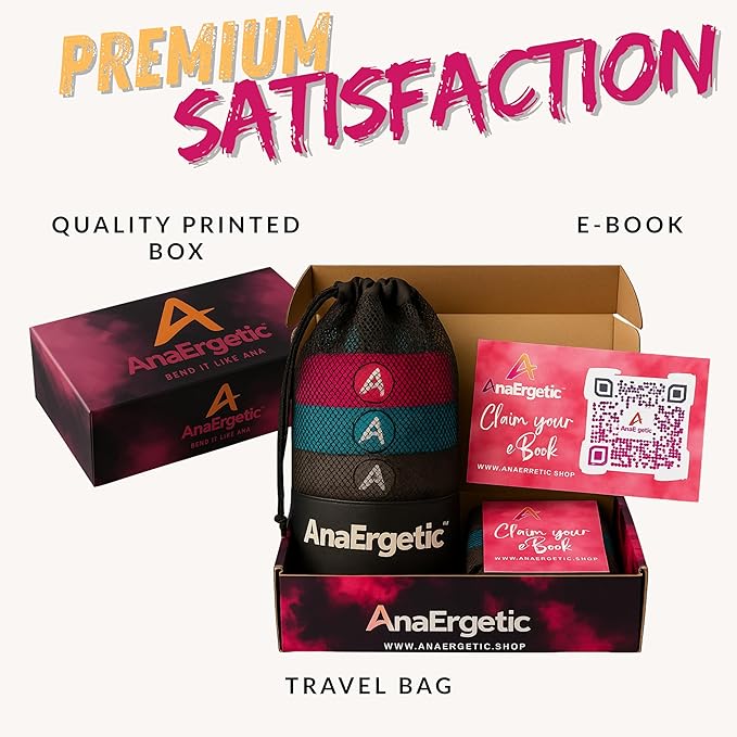 AnaErgetic Premium Resistance Bands, 4 Set of Stretch Bands for Booty Legs, Exercise Workout Bands for Women and Men, Pilates Flexbands, Durable Fabric, Exclusive Box and Carry Bag