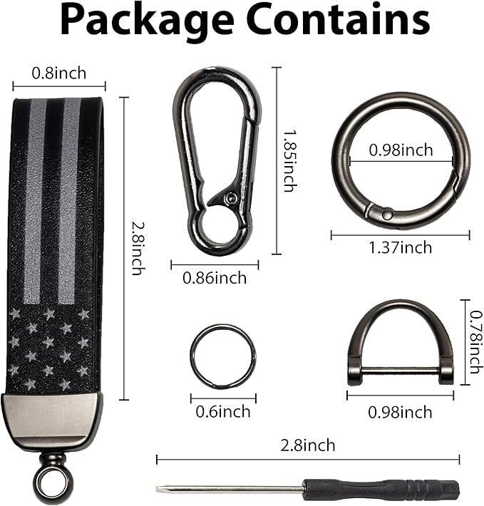 Car Key Chain, Leather Cars Keychains for Men, American Usa Flag Key Chains with Anti-Lost D-Ring Men Car Accessories