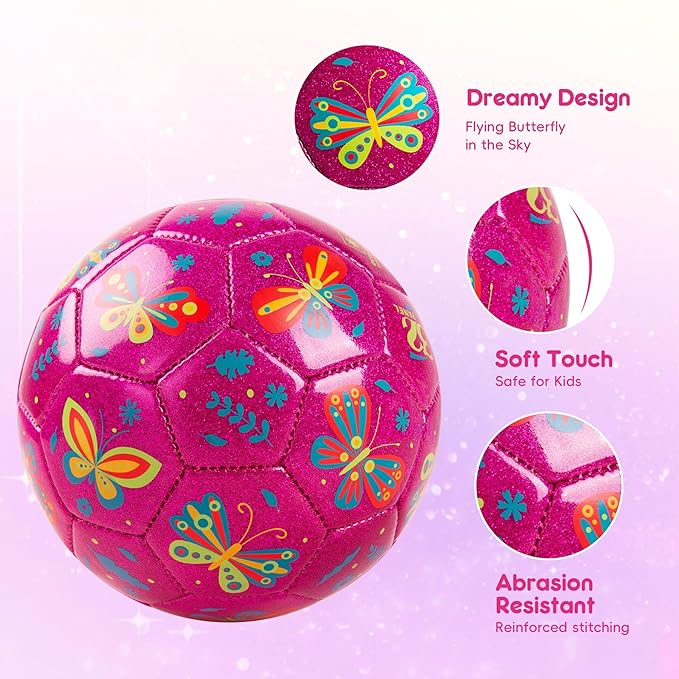 Soccer Ball Size 4 Size 3 Size 2 with Pump Deflated - Glitter Unicorn Dinosaur Toys for Toddler Kids - Sports & Outdoors Games - Christmas Stocking Stuffers Birthday Gifts for Boys Girls 1-3 3-8 8-12