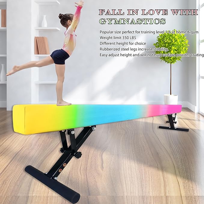 Adjustable Balance Beam for Kids, 8FT Gymnastics Beam with Anti-Slip Legs, High and Low Floor Beam for All Gymnastics Levels, Professional Gymnastic Equipment for Home, Gym Center