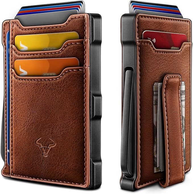 BULLIANT Men Wallet-Slim Money Clip Wallet Metal Card Case With Pop up Access 9 Cards RFID Blocking Pocket Fit