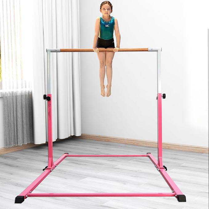 Foldable Gymnastic Bar for Kids Ages 3-20,5FT/6FT Horizontal Bar Base Length,Height Adjustable Kids Training Bar for Gymnastics,Gymnastics Equipment for Home Clubs