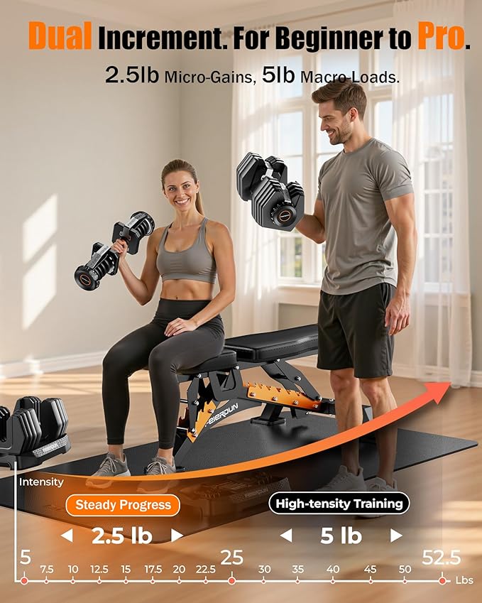 FEIERDUN 15-in-1 Adjustable Dumbbell Set, 105lb/52.5lb Weight Set Dumbbells with Storage Box, Quick Adjust Free Weight with Non-slip Handles Dumbbells for Home Gym Exercise Strength Training