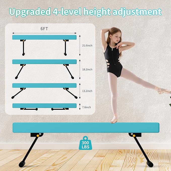 EL&IT·Wings 6ft/8ft Gymnastic Balance Beam, Adjustable High and Low Level Floor Beam - Highly Stable - Gym Practice Training Equipment for Kids Children Girls Home