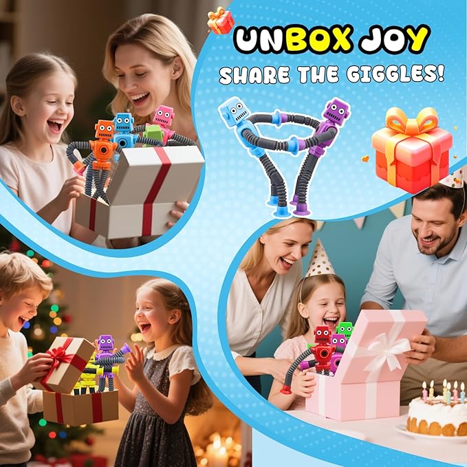 Dilabnba 10 PCS Transformable Fidget Spinner Robots - Suction Cup Pop Tube Sensory Toys, DIY Chain Gyros for Easter Basket, Christmas Stocking Stuffers & Kids Gift Exchange (Ages 3-10)