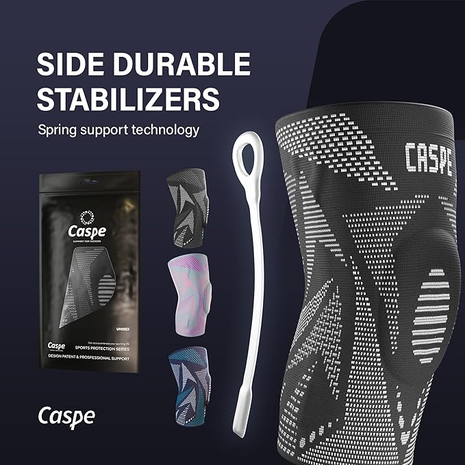 Caspe 1 Pack Compression Knee Brace for Women & Men – Pain Relief Support with Patella Gel Pads & Side Stabilizers – Knee Sleeve for Running, Workout & Arthritis (Gray, XX-Large)