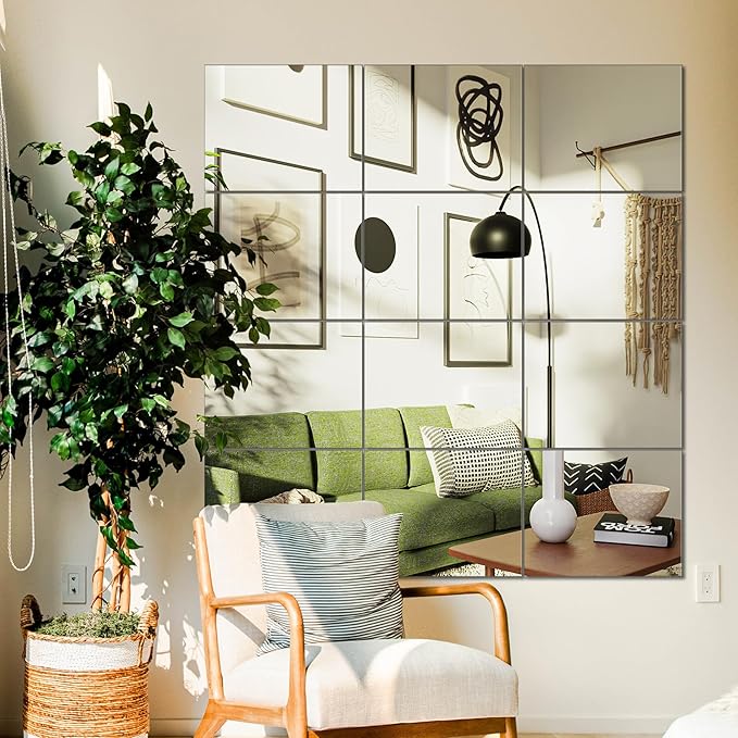 Ruomeng Full Length Wall Mirror Tiles, Gym Mirrors 12" x 15" x 8Pcs Square Wall Mounted Mirror, Frameless Mirror Tiles for Home Gym, Bedroom, Door