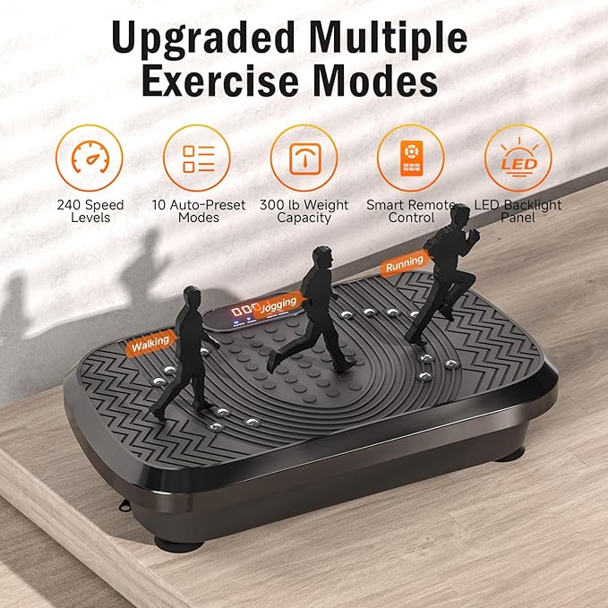 Vibration Plate Exercise Machine, Vibrating Plate for Lymphatic Drainage with 240 Adjustable Speeds, Full Body Vibration Plate Fitness Platform for Weight Loss, Bluetooth Music, Women and Men