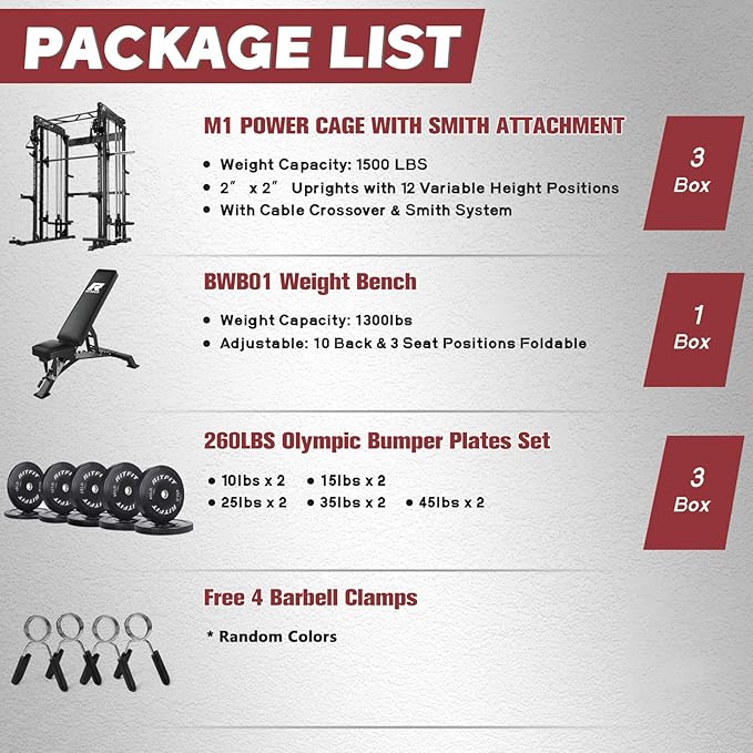 RitFit M1 & M1 Pro Smith Machine with Cable Crossover System, Multi-Function Squat Rack Power Cage for Home Gym, Power Rack and Packages