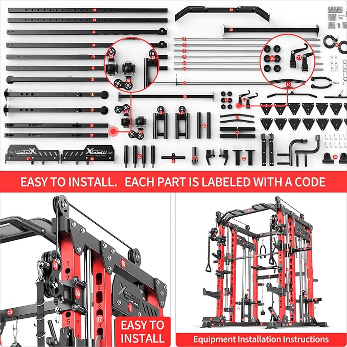 Smith Machine, Multi-Purpose Strength Power Cage with Cable Crossover System and More Training Accessories,Squat Rack Power Rack，Suitable for Home Gyms
