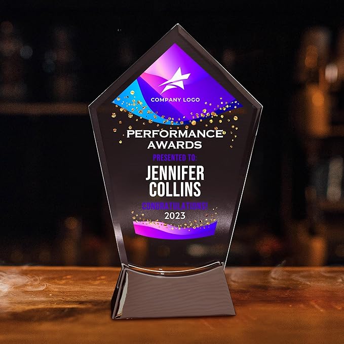 7 1/2" Personalized Glass Plaque for Trophies & Awards, Custom Employee of the Month, Retirement, Leadership & Appreciation Gift J Awards (D3)