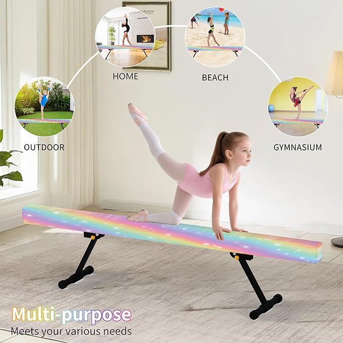 EL&IT·Wings 6ft/8ft Gymnastic Balance Beam, Adjustable High and Low Level Floor Beam - Highly Stable - Gym Practice Training Equipment for Kids Children Girls Home