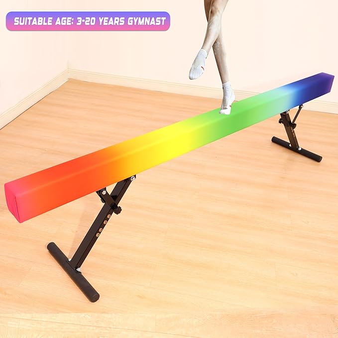 8 Ft Gymnastic Balance Beam with Adjustable Height From7 inch to 22 inch for Kids Children Home Practice, Adjustable Balance Beam with Leg, High and Low Floor Gymnatic Training Beam