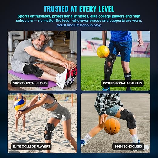 Fit Geno Hinged Knee Brace for Meniscus Tear: Adjustable Knee Support for Knee Pain w/Side Stabilizers & Hinges for Injury or Surgery Recovery - Men and Women