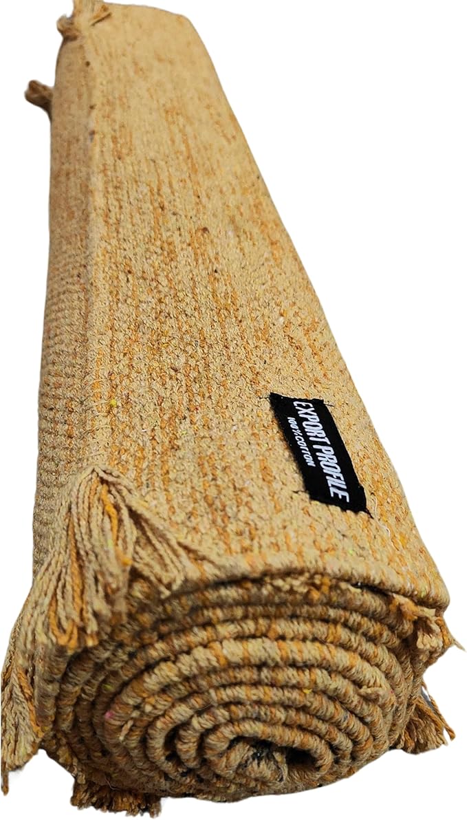 Indian Handmade100 % Organic Anti Skid Multi Colour Cotton Yoga Mat - Eco-Friendly Hand-Woven Rug - Non-Slip & Thick (24”x72”x5mm) for Hot yoga & Everyday Fitness at Home - Comfortable & Foldable Extra-Long Mat