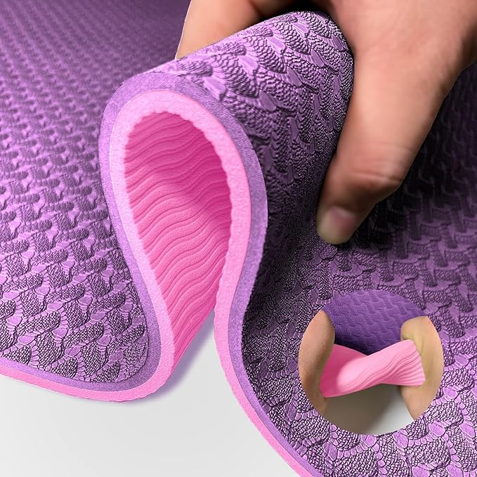 Yoga Mat 1/3" (8mm) Thick Non-Slip, Women Men Fitness & Exercise Mat, 72"Lx24"W Eco-Friendly TPE Workout Mat with Carrying Strap for Yoga, Pilates, Home Gym, Floor Exercises