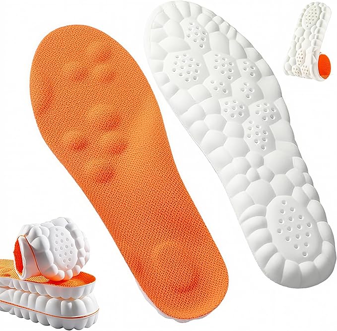 4D Cloud Insoles for Men Women, Memory Foam Boot Insoles, Comfortable and Breathable Massage Cushion Shoe Inserts with Arch Support, Trim to Fit All Shoe Types(1Pair-Orange, Men 4-5/Women 5-6)