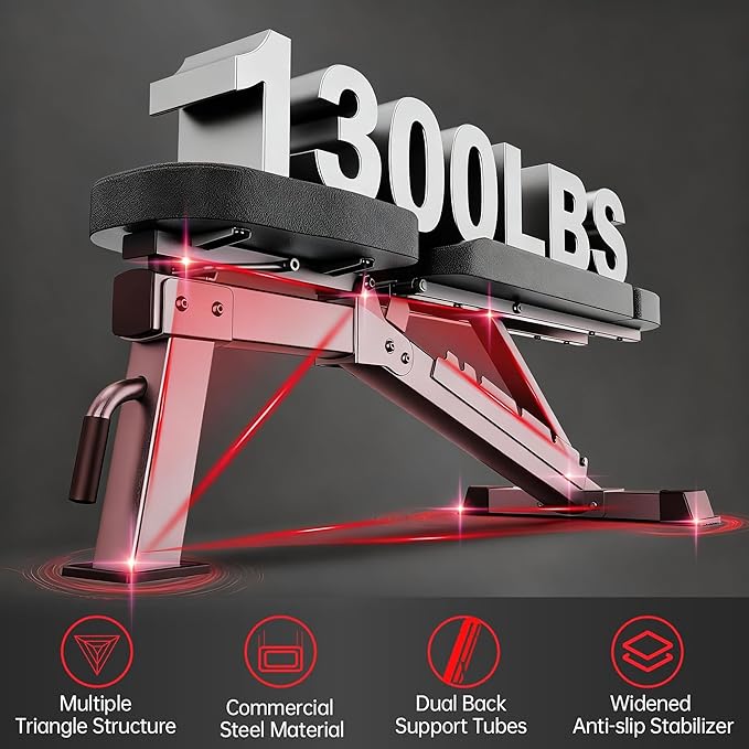 JOROTO Adjustable Weight Bench, Foldable Workout Bench for Home Gym Strength Training, Incline Decline Flat Bench Press with Wheels and Extended Backrest, Full Body Workout Equipment
