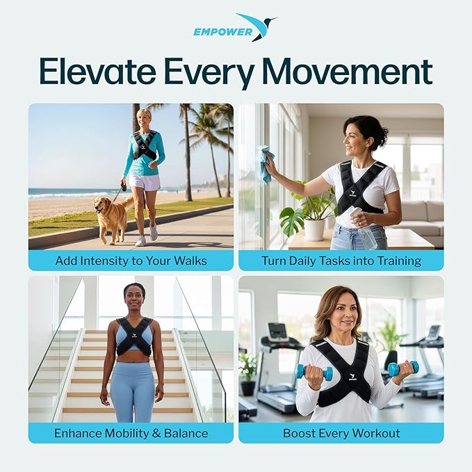 Empower Weighted Walking Vest for Women with Reflective Strips – Fixed 8lbs, Adjustable 4-10lbs (4 in1) or Adjustable10-16lbs (4 in 1), Strengthen Muscles, Boost Bone Health, and Burn More Calories for Workout
