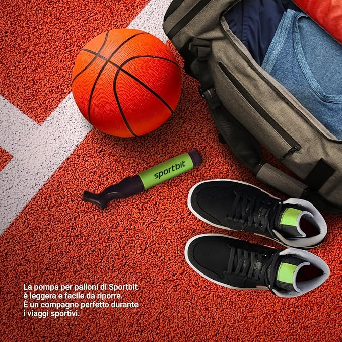 SPORTBIT Ball Pump for Sports Balls - Push & Pull Inflating System - Hand Pump for All Exercise Balls - Volleyball Pump, Basketball Inflator, Football & Soccer Ball Air Pump - Goes with 5 Needles Set