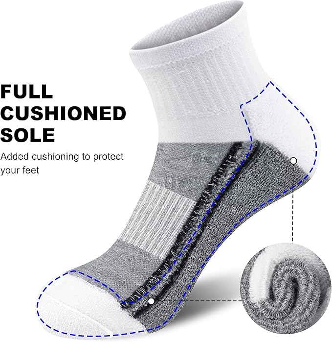 Gonii Mens Athletic Ankle Socks 5-Pairs - Blister Defense & Cushioned for Running, Hiking, Sports
