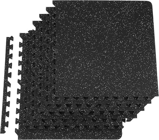 VEVOR 0.56Inch 24sq.ft 6 Tiles Gym Flooring for Home Gym, Rubber Top with High Density EVA Foam, 25 x 25In Gym Floor Exercise Equipment Mats, Interlocking Gym Mats, Puzzle Workout Mats, Black & Gray