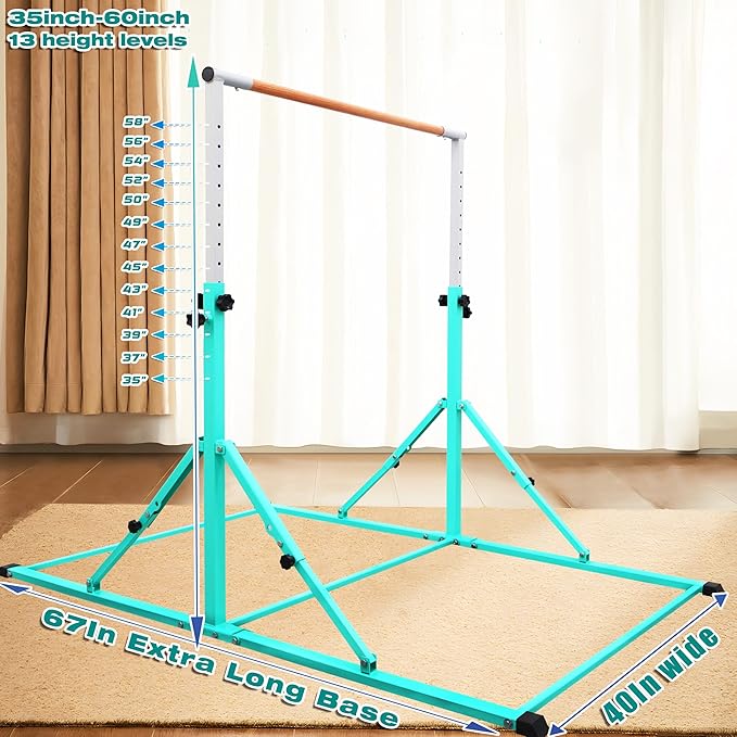 PreGymnastic Foldable Gymnastics Bar, 5.6FT Folding Horizontal Bars for Kids Ages 3-12, Weight Limit 350 LBS, Adjustable kip Bar, Children Home Gym Equipment Indoor