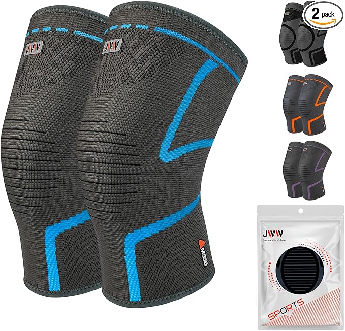 Plus Size Knee Compression Sleeve for Big Thighs, 2 Pack Knee Brace for Men & Women Knee Pain Relief, Workout Sports Knee Support, Knee Braces for Meniscus, ACL & Arthritis Recovery (Blue, 2XL)