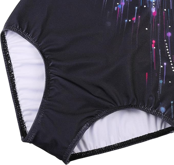 BAOHULU Gymnastics Leotards for Girls Long Sleeve Sparkly Cute Pattern Dance Outfit with Matching Shorts Set