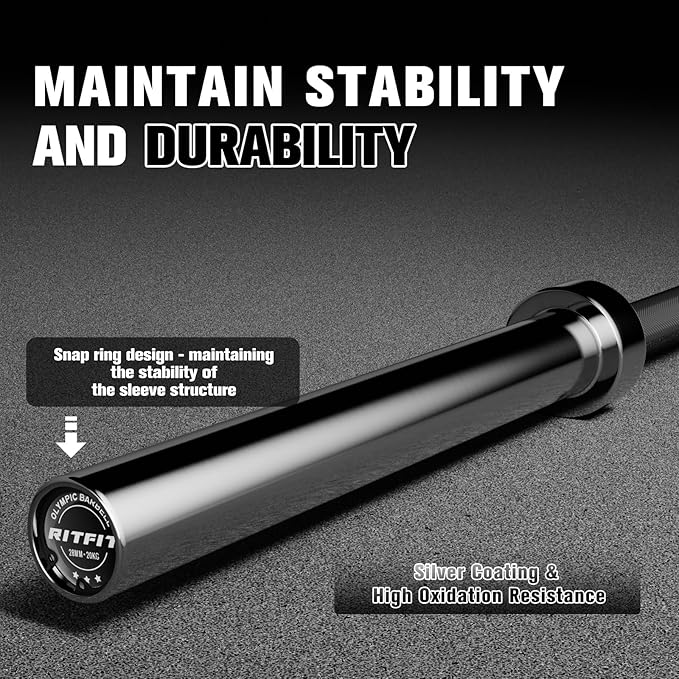 RITFIT 7FT Olympic Barbell for Strength and Weightlifting Training - 2 Inch Olympic Bar for Squat, Deadlift, Bench Press, Curl, Overhead Press - 600lbs/1000lbs/1200lbs Capacity