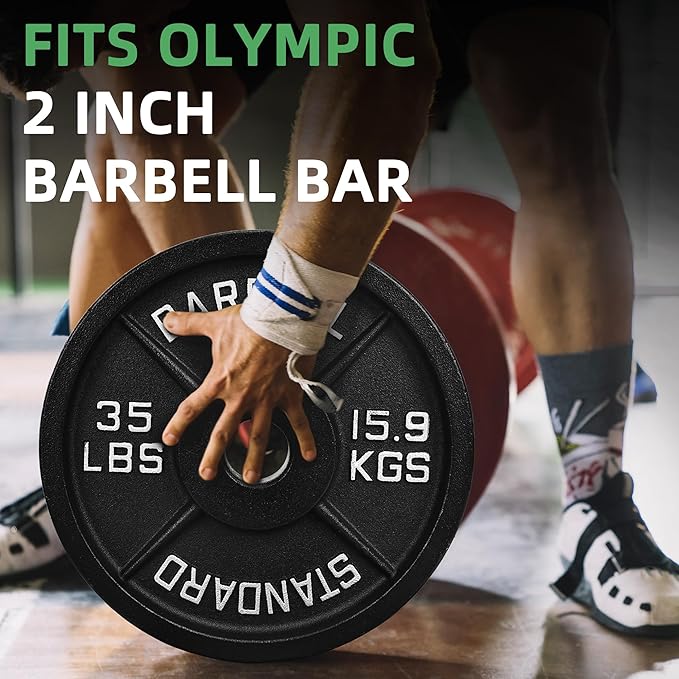 Fitvids 2-Inch Olympic Cast Iron Weight Plate for Strength Training & Weightlifting, Multiple Sizes