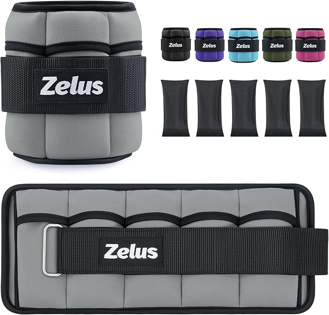 ZELUS 1 Pair Adjustable Ankle Weights, 2 4 6 8 10 lb Modularized Leg Weight Straps for Women Men, Weighted Ankle Weight Set with Removable Sandbags, 1-5 lb per Ankle Strap for Gym Yoga Jogging Walking