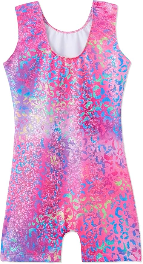 Domusgo Gymnastics Leotards for Girls Sparkly One-Piece Pro Kids Unitard Biketards with Shorts