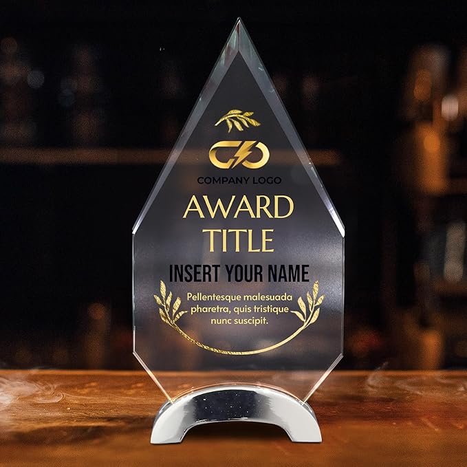9 1/4" Personalized Glass Plaque for Awards and Trophies, Custom Award for Employee of the Month, Retirement, Leadership and Appreciation Gift P (Design 4)
