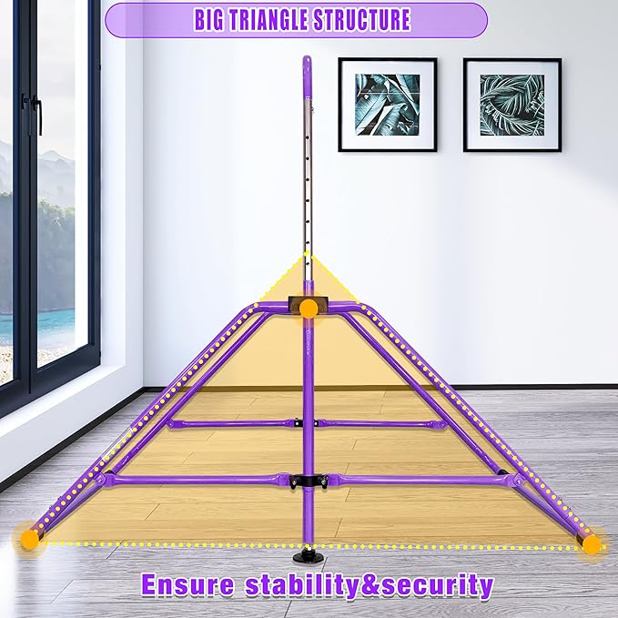 MARFULA Foldable Gymnastic Bar for Kids Ages 3-12, 9 Height Levels, 200 lbs Weight Capacity, 5 Ft Length Gymnastic Kip Bar with Mat, Gymnastic Equipment for Home and Gym Center Indoor Outdoor Use