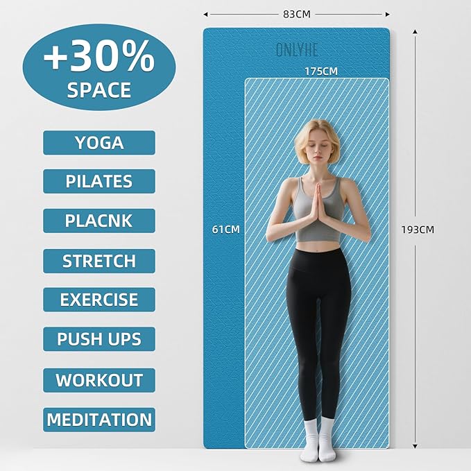 Extra Long & Wide Yoga Mat for Tall Men & Women,76''x32.6''x7mm - High Density TPE Non-Slip Both Sides, Lightweight 1.1kg with Superior Cushioning for gymnastics, Pilates, Home, Workout
