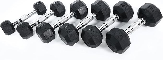 Ader 10 Pair Black Rubber Dumbbells 2, 3, 5, 8,10,12,15,20,25,30lbs with 2 Tier 36 inch Rack