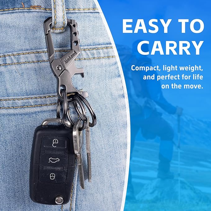 Heavy duty metal keychains, Carabiner Clip Keychain with Bottle Opener, 3 Key Rings for Car Keys, Family Present for Men and Women(Black-2pcs)