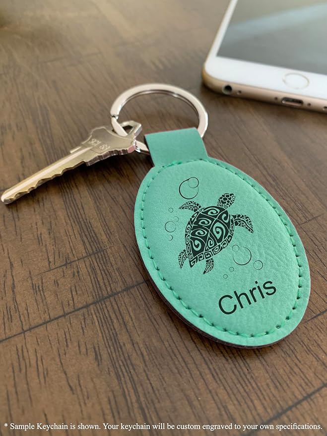 LaserGram Oval Keychain, Quad, Personalized Engraving Included (Teal)