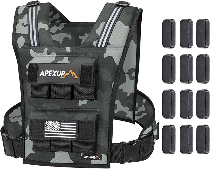 APEXUP Adjustable Weighted Vest Men 20lbs/30lbs/40lbs Weights with Reflective Stripe, Weight Vest Woman Workout Vest for Strength Training Running Walking