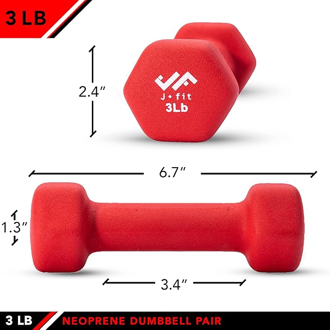 JFIT Dumbbell Pairs or Sets – Neoprene & Vinyl Coated Hand Weights for Home Gym, Strength Training, Aerobics, Cardio Exercise and Fitness