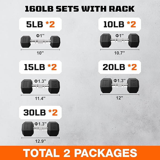 Dumbbell Sets with Rack, Rubber Hex Dumbbells, 160/220/280/360/450/550LBS, Hand Weights with Chrome Handle for Strength Training