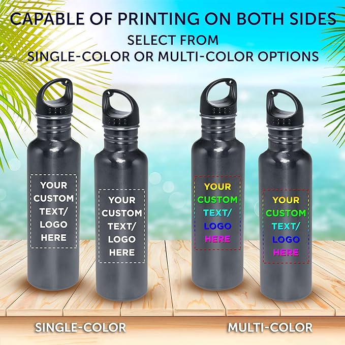 DISCOUNT PROMOS Custom Stainless Steel Water Bottles 26 oz. Set of 10, Personalized Bulk Pack - Reusable, Leak Proof, Perfect for Gym, Hiking, Camping, Outdoor Sports - Grey