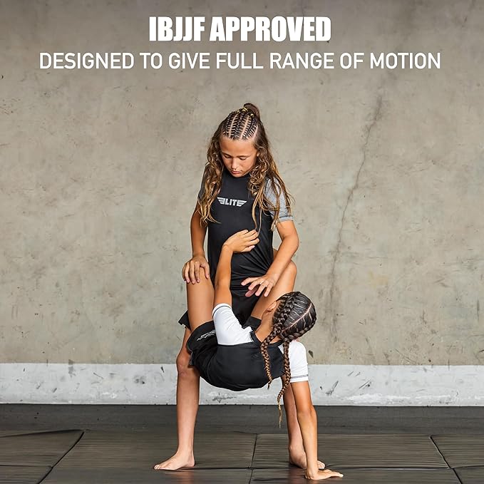 Elite Sports Kids Jiu Jitsu BJJ Rash Guard, Short Half Sleeve Compression Shirt for Youth Boys Girls Sports Nogi Training