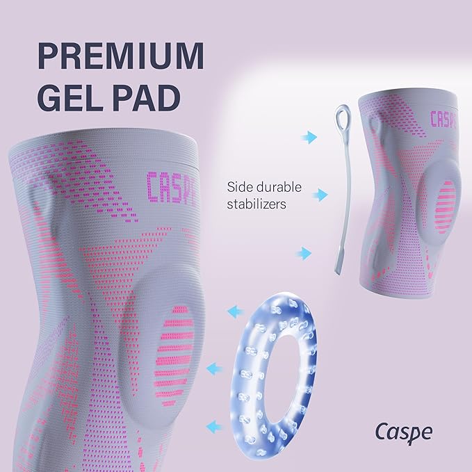 Caspe 2 Pack Compression Knee Brace for Women & Men – Pain Relief Support with Patella Gel Pads & Side Stabilizers – Knee Sleeve for Running, Workout & Arthritis (Pink, Small)