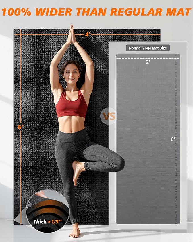 Large Exercise Mat for Home Gym & Garage Flooring- 6'x4' /7'x5'/10'x6' (8mm), Non-Slip, High-Density & Shoe-Friendly | Thick Workout Mats for Yoga, Cardio, Jump Rope, MMA, Weights