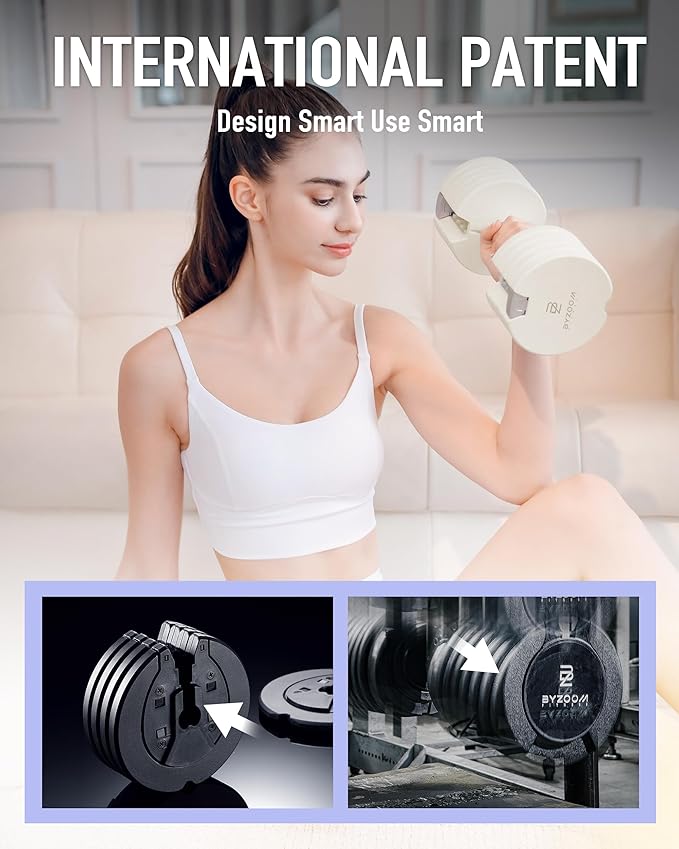 BYZOOM FITNESS Adjustable Dumbbell – 12.5/25lb Single Unit OR Set of 2 – 5-in-1 Adjustable Weight for Home Gym, Strength Training & Fitness Workouts, White OR Black